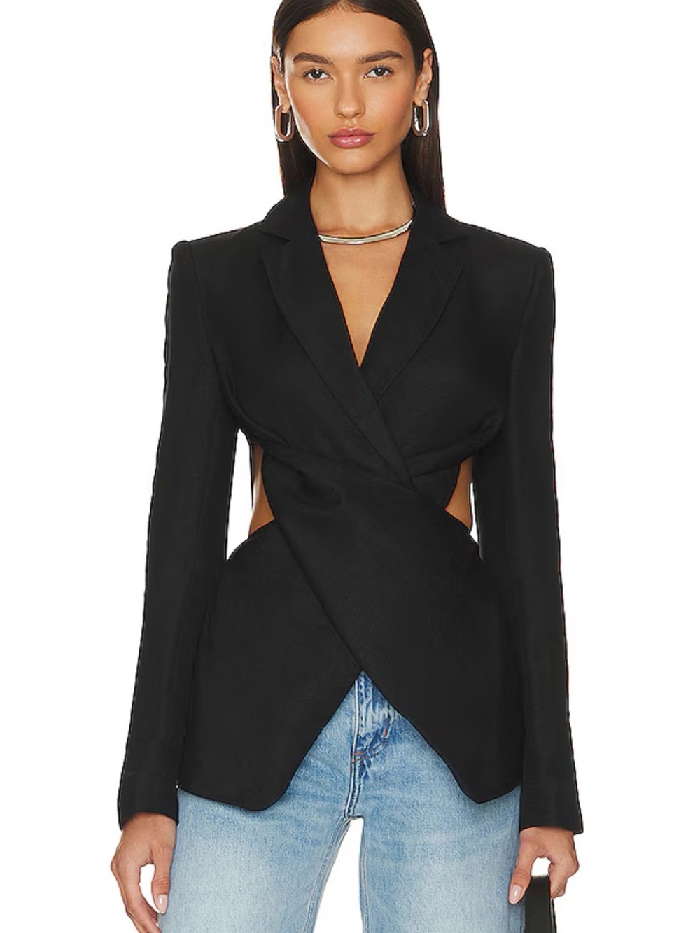 L'Academie Black Tailored Cutout Blazer